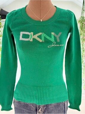 DKNY Emerald Green Logo Crewneck Sweater